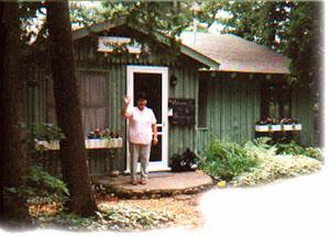Mom waving hello at the cabin